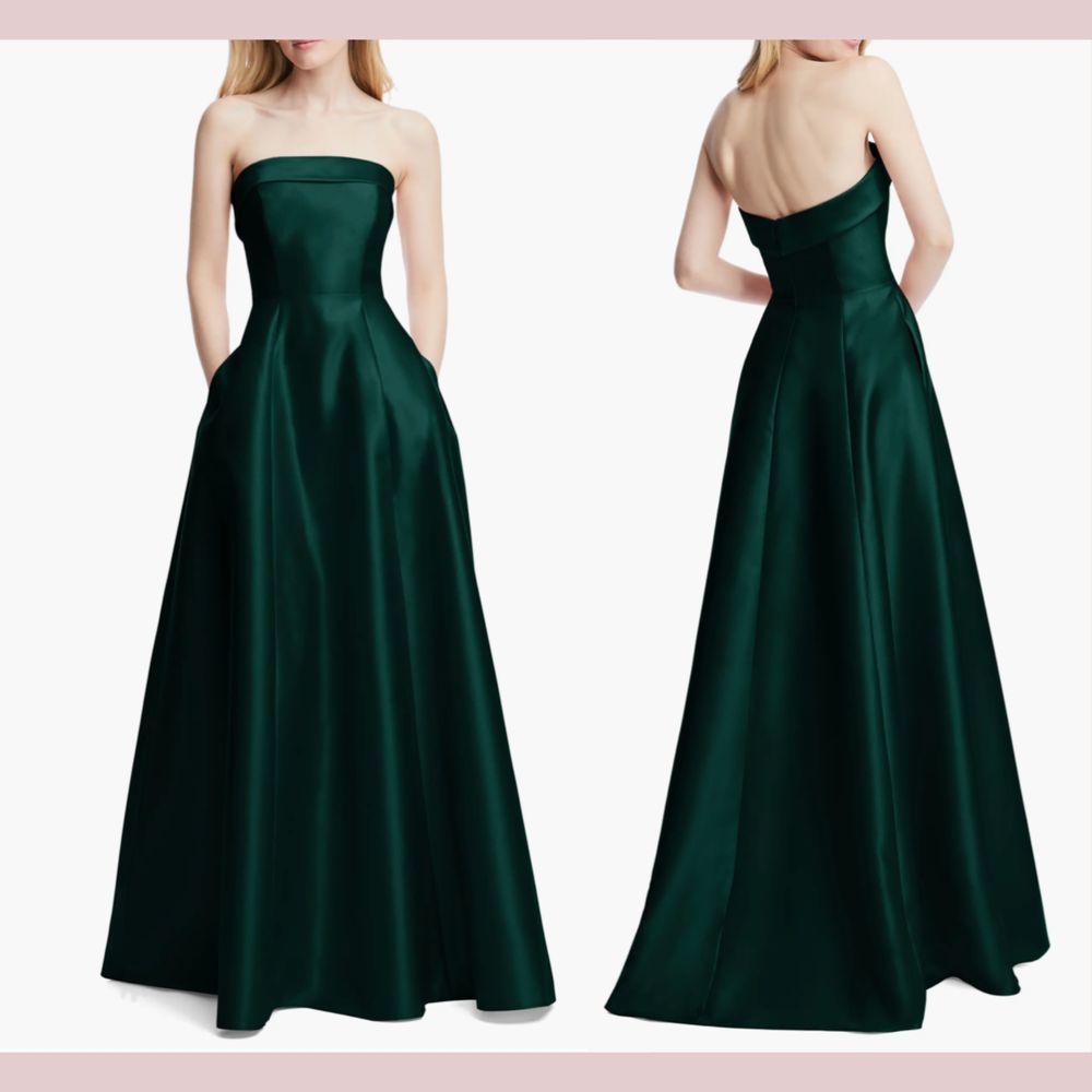 New $281 Alfred Sung [ 14 ] Strapless Cuff Satin Gown Evergreen #Q940